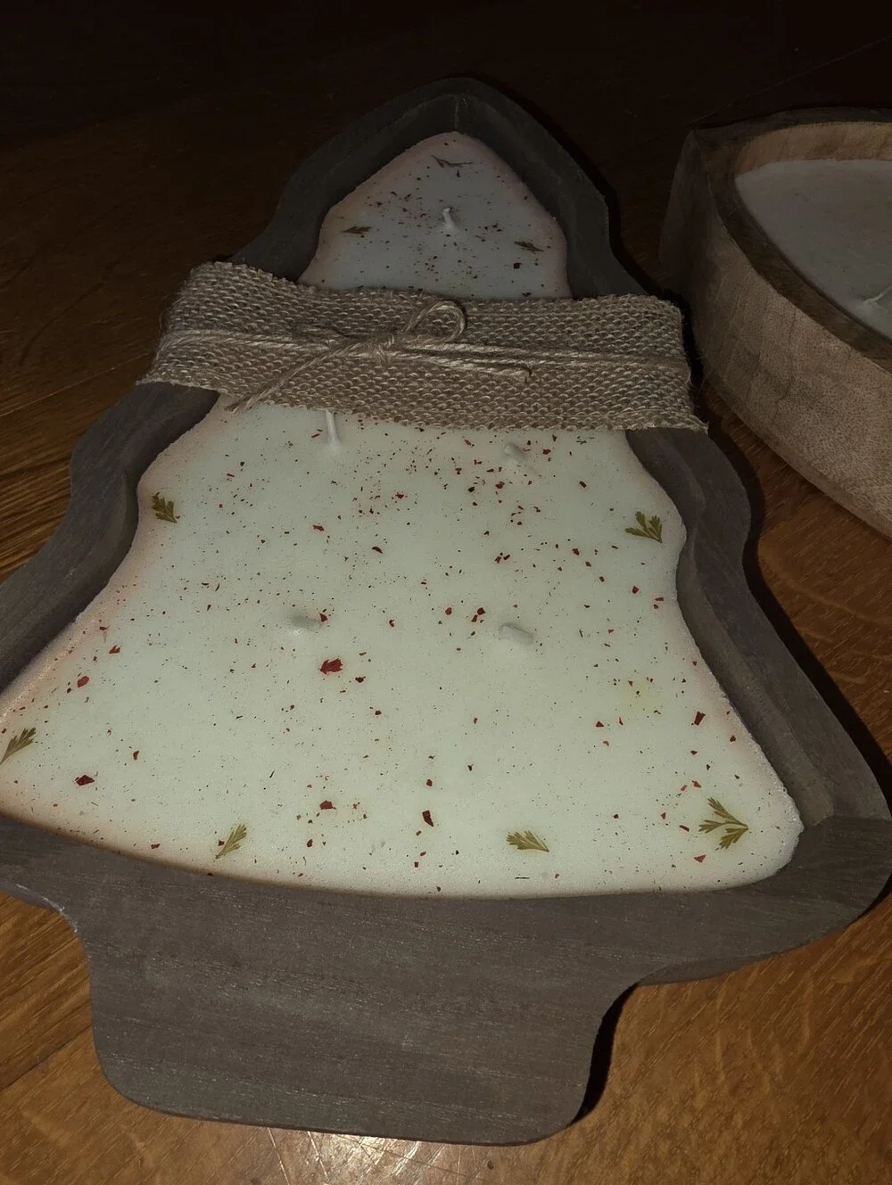NEW Lot of 2 Wooden Dough Bowl Candles **Christmas Tree & Acorn**
